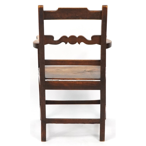 1069A - Antique ash and elm open armchair, 91cm high