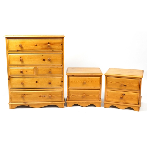 1081A - Pine bedroom furniture comprising dressing table with triple aspect mirror, six drawer chest, two tw... 