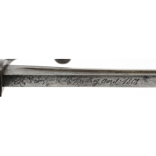 697 - French military interest long bayonet with steel blade, various impressed marks, 71cm in length