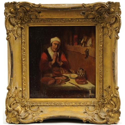 1361 - After Nicolaes Maes - Old Woman in Prayer, antique oil on canvas housed in an ornate gilt frame, 21c... 