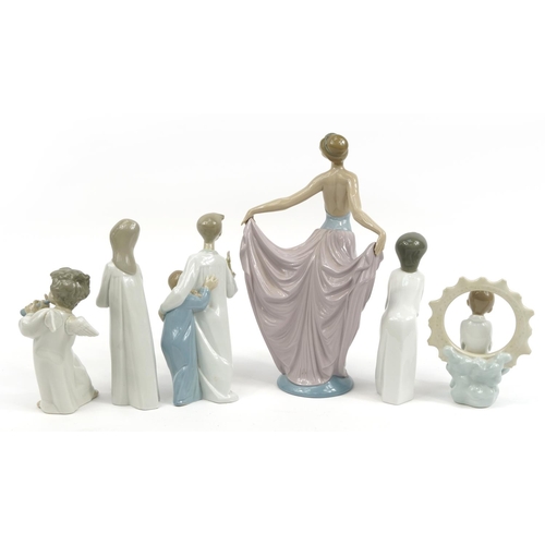 1193 - Six Lladro and Nao figures and figurines including a large dancer and angels, the largest 31cm high