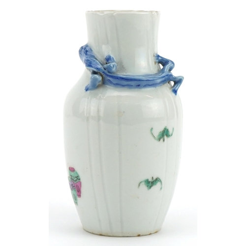 306 - Chinese porcelain vase hand painted in the famille rose palette with two figures and decorated in re... 
