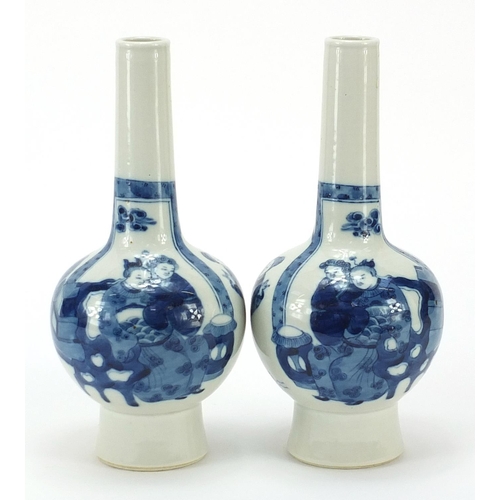 17 - Pair of Chinese blue and white porcelain vases hand painted with figures and Daoist emblems, Kangxi ... 