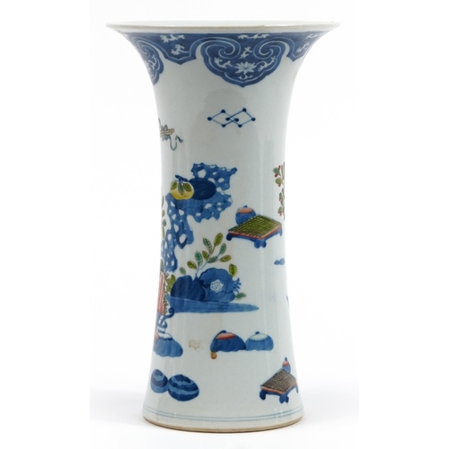 239 - Chinese porcelain wucai vase hand painted with flowers, six figure character marks to the base, 32cm... 