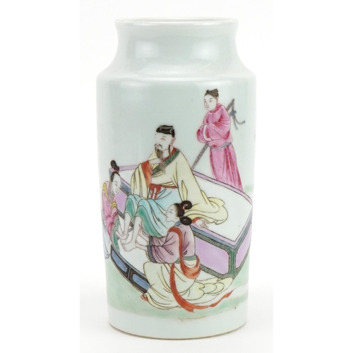 484 - Chinese porcelain vase hand painted in the famille rose palette with an Emperor and attendants, 18cm... 