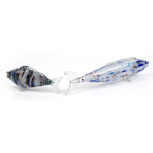 514 - Two Murano style glass fish, the largest 48cm in length