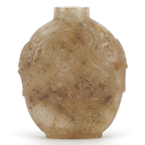 1258 - Chinese rock crystal snuff bottle carved with a water dragon, 5cm high