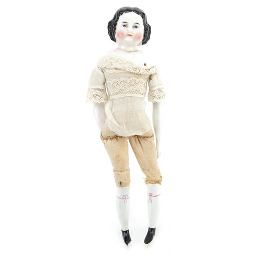 2008 - 19th century German porcelain fashion doll in with cloth body, 32cm high