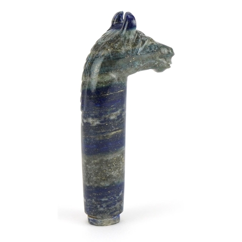 1256 - Islamic lapis lazuli dagger handle carved with a horsehead, 9.5cm in length