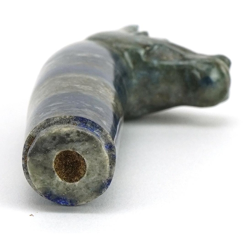 1256 - Islamic lapis lazuli dagger handle carved with a horsehead, 9.5cm in length