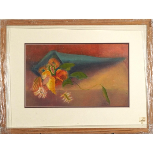 373 - J Rosenthal - Abstract composition, still life flowers, mounted, framed and glazed, 52cm x 31cm excl... 