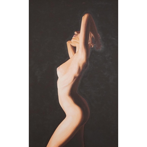 1239 - Richard Young b.1961 - Three quarter length portrait of a standing nude female, contemporary oil on ... 