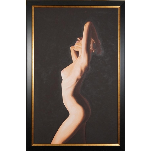 1239 - Richard Young b.1961 - Three quarter length portrait of a standing nude female, contemporary oil on ... 