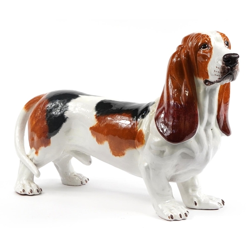 495 - Life sized pottery model of a Bassett Hound, 78cm in length