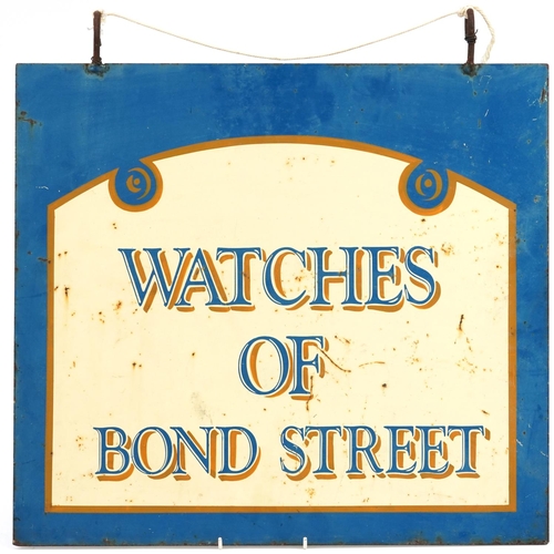 421 - Early 20th century Watches of Bond Street enamel double sided advertising shop sign, 50.5cm x 50.5cm