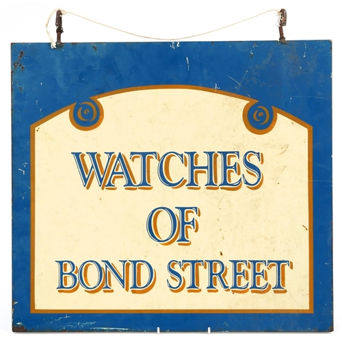 421 - Early 20th century Watches of Bond Street enamel double sided advertising shop sign, 50.5cm x 50.5cm