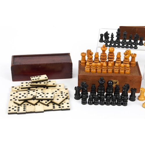 2004 - Antique and later games including turned wood chess sets and bone and ebony Dominoes