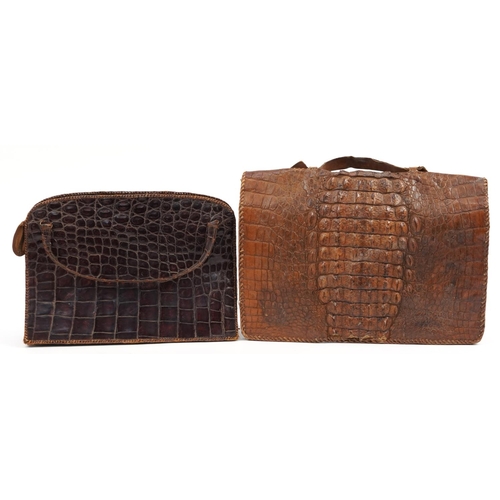 580 - Two vintage crocodile skin bags, the largest 41cm wide