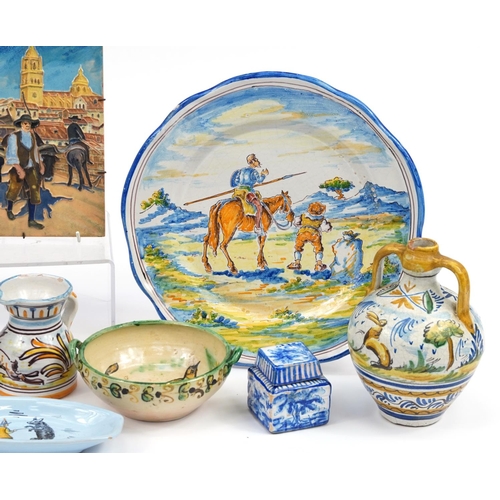 139 - Continental Faience and Maiolica pottery, predominantly Talavera, including twin handled vase hand p... 