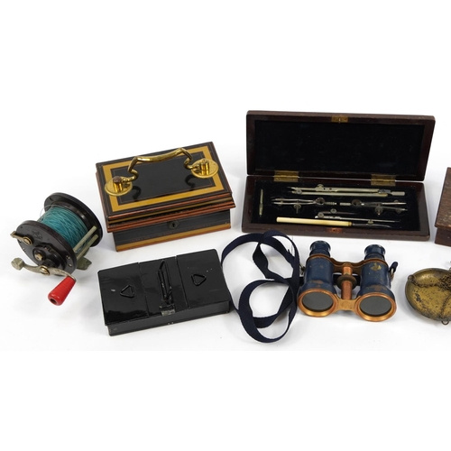 277 - 19th century and later sundry items including a Victorian Chubb & Sons cash tin, binoculars, set of ... 