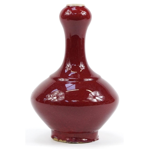 486 - Chinese porcelain garlic head vase having a sang de boeuf glaze, 32.5cm high