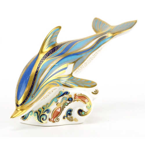 1169 - Royal Crown Derby dolphin paperweight, 18cm in length