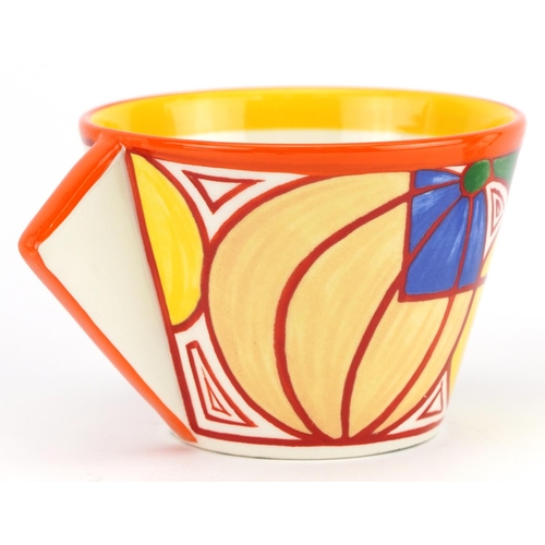 154 - Clarice Cliff Bizarre conical trio hand painted in the melon pattern by Wedgwood with box, the large... 