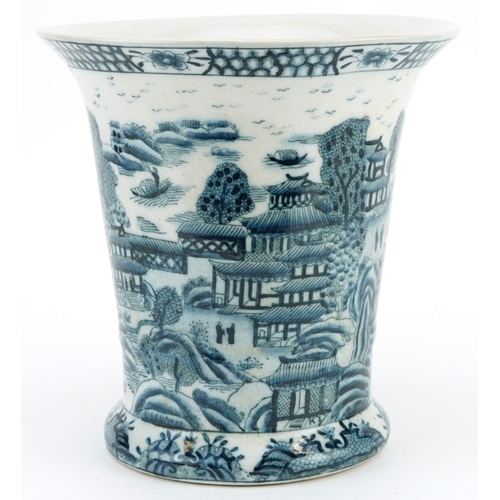 1227 - Three Chinese porcelain vases including blue and white example decorated with a river landscape, 25.... 