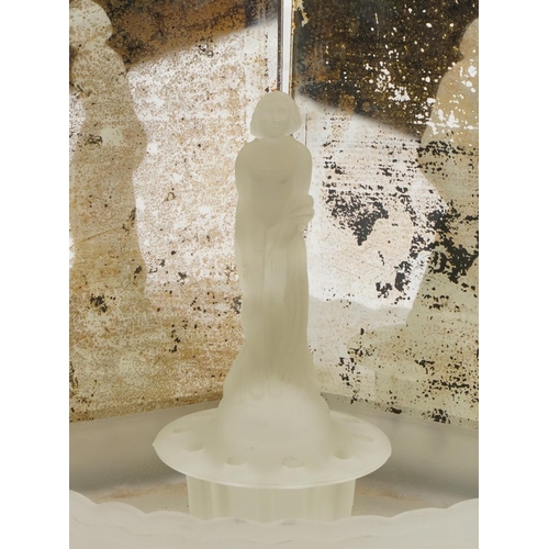 257 - Manner of Walther & Sohne German Art Deco frosted glass figural corner piece with mirrored back, 26c... 
