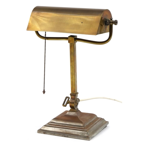 214 - Early 20th century brass banker's lamp with adjustable shade, 37cm high