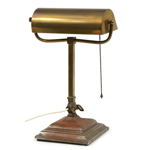 214 - Early 20th century brass banker's lamp with adjustable shade, 37cm high