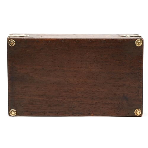 531 - 19th century oak twin divisional box with brass mounts, 8cm H x 27cm W x 15cm D