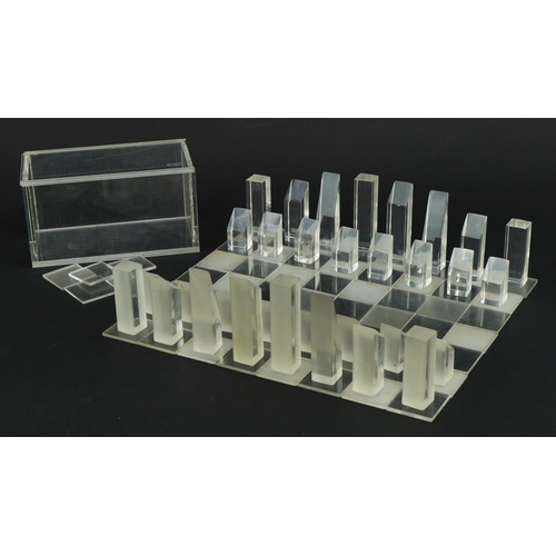 2001 - 1970's Minimum acrylic chess set with case by David Pelham, published by Additions Alecto 1970, the ... 