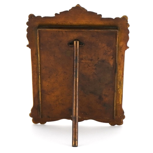 323 - 19th century French gilt brass and champleve enamel easel photo frame, 21.5cm x 15cm