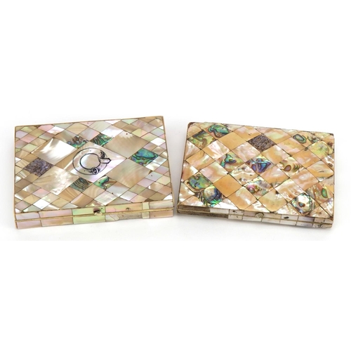 266 - Victorian mother of pearl and abalone concertina calling card case and one other, each 10.5cm high