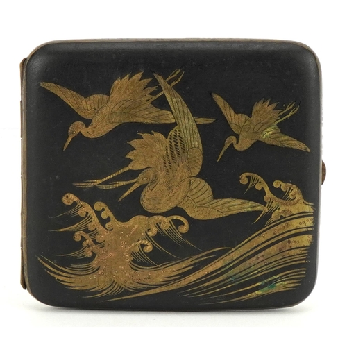 247 - Japanese Komai style cigarette case engraved with birds of paradise amongst flowers, 9cm wide