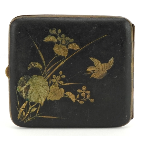 247 - Japanese Komai style cigarette case engraved with birds of paradise amongst flowers, 9cm wide