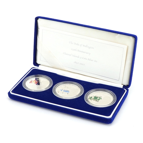 2409 - The Duke of Wellington 150th Anniversary Channel Islands three coin silver set by The Royal Mint wit... 