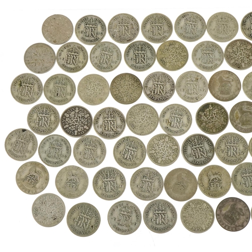 2384 - British pre decimal, pre 1947 sixpences, 187.5g