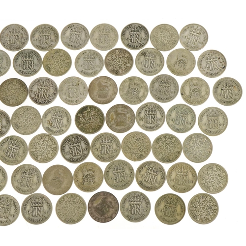 2384 - British pre decimal, pre 1947 sixpences, 187.5g