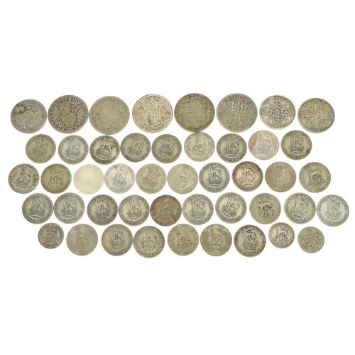 2392 - British pre decimal coinage including shillings and half crowns, 302g