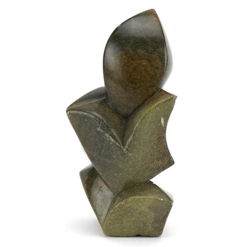 380 - South African Modernist green stone figural carving, probably from Zimbabwe, indistinctly signed to ... 