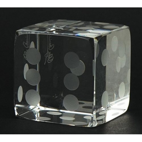 1281 - Oleg Cassini crystal dice design paperweight, 5.5cm square