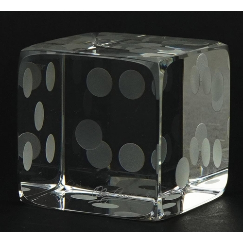 1281 - Oleg Cassini crystal dice design paperweight, 5.5cm square