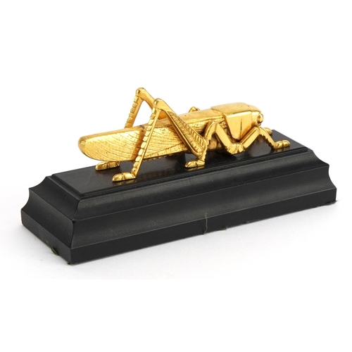 399 - Novelty Martin's Bank gilt bronze grasshopper centenary desk paperweight, inset plaque to the base i... 