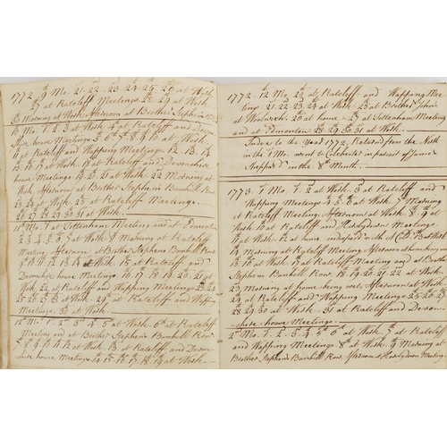 2272 - 18th century vellum bound journal or diary relating to James Moore, inscribed Born the 14th of 1 Mo ... 