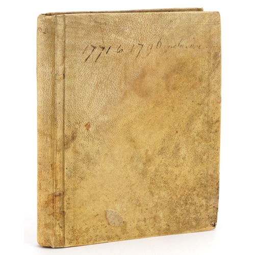 2272 - 18th century vellum bound journal or diary relating to James Moore, inscribed Born the 14th of 1 Mo ... 