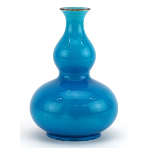 7 - Manner of Christopher Dresser for Minton, Arts & Crafts porcelain double gourd vase having a turquoi... 
