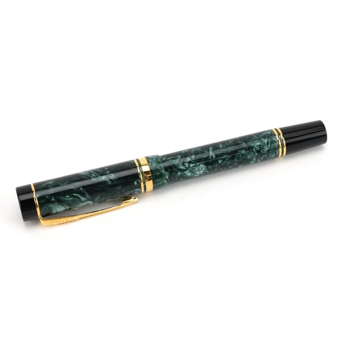 363 - Parker green marbleised Duofold fountain pen with 18k gold nib