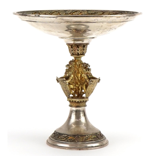 331 - Hector Miller for Aurum, silver and gilt heraldic tazza, limited edition 223/250 London 1985, 15cm h... 